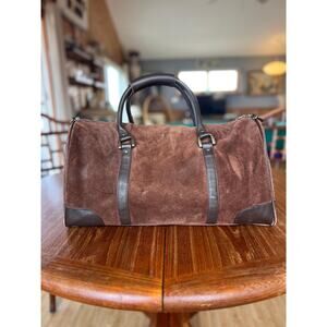 Chocolate Suede Leather Weekender Overnight Duffel Bag